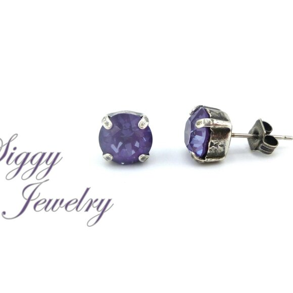Amethyst Ignite Purple Genuine Austrian Crystal Gold Plated Stud Earrings - Picture 3 of 7